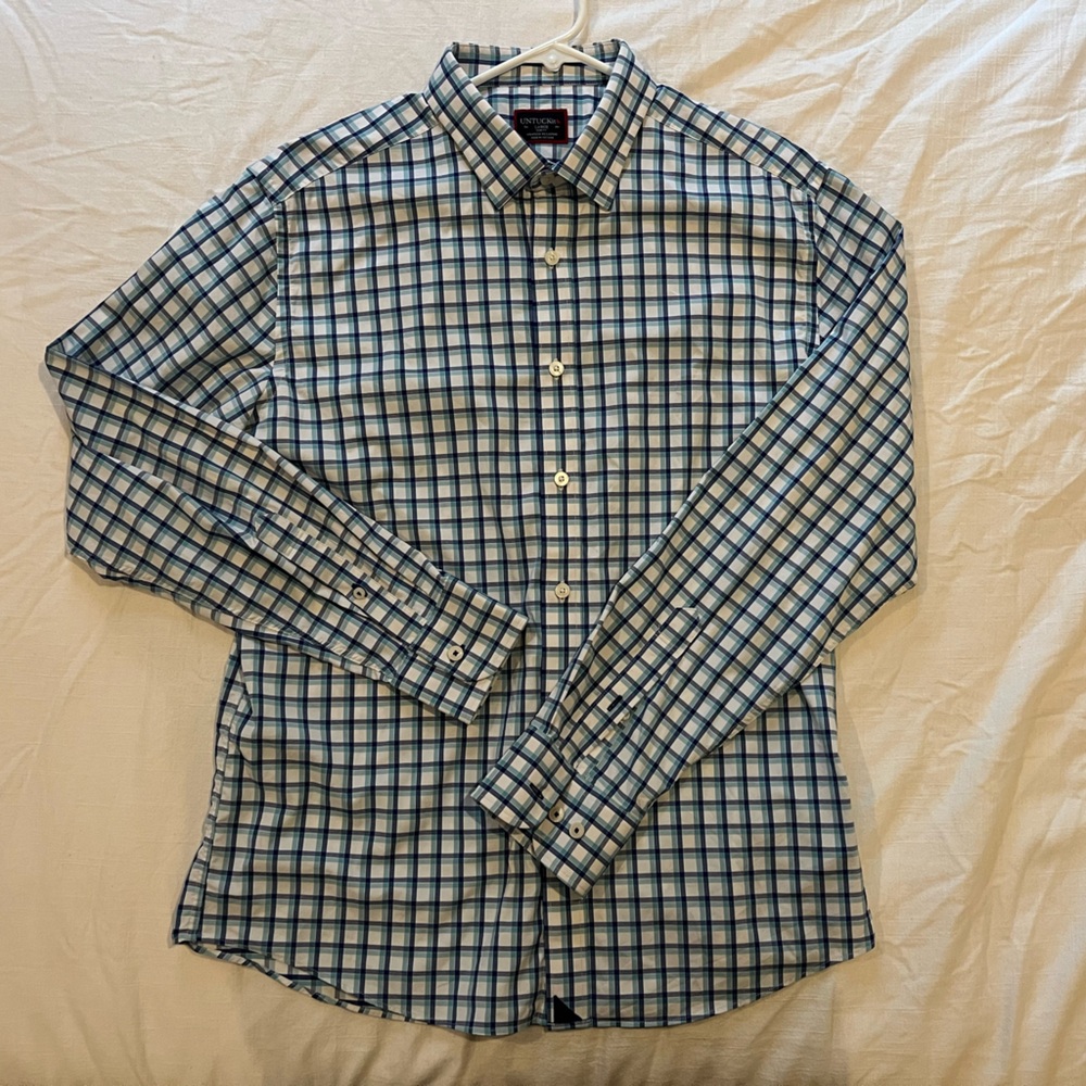 Untuckit teal and blue check/plaid pattern Slim Fit